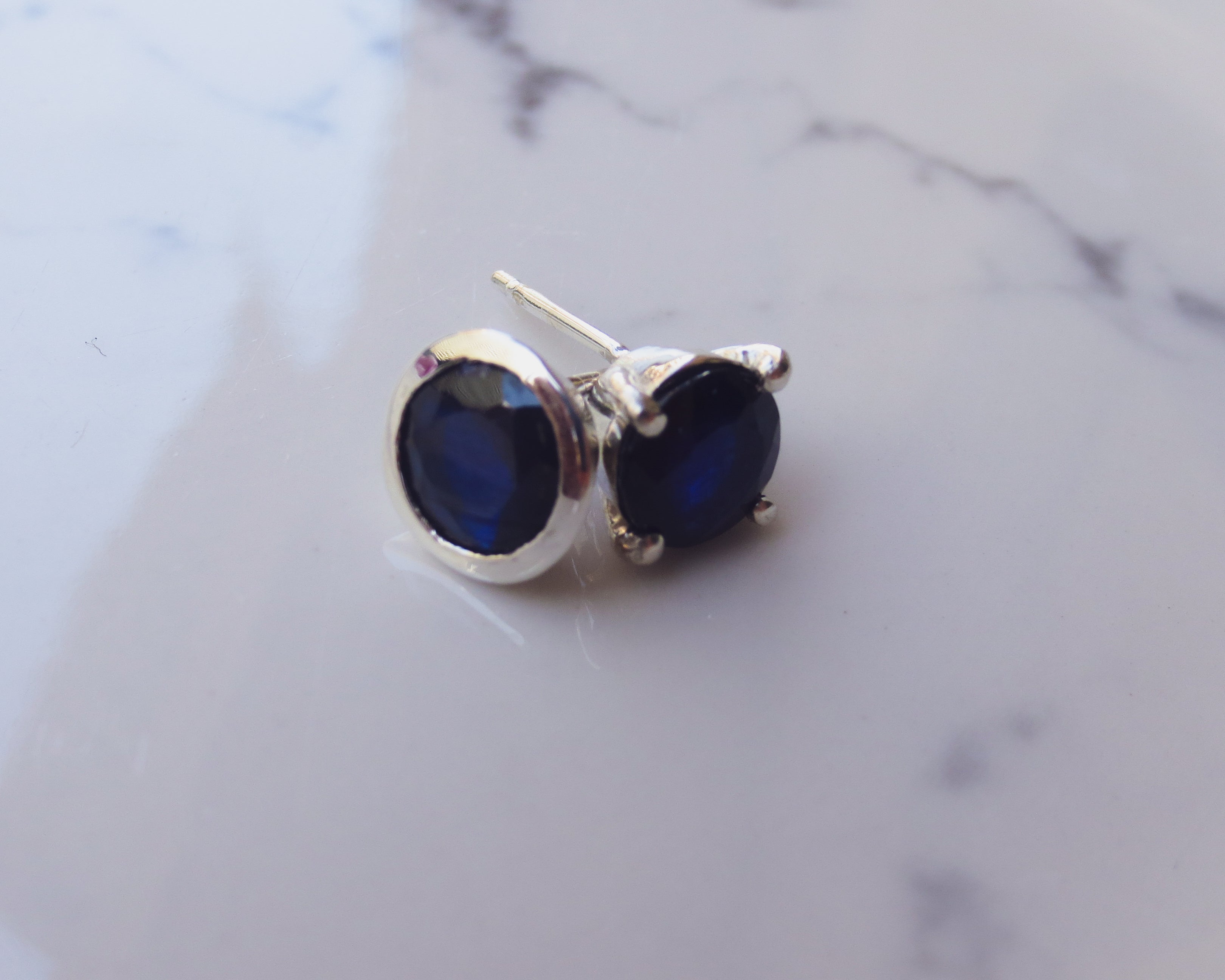 Assymetrical Studs (Dark Blue Sapphire)